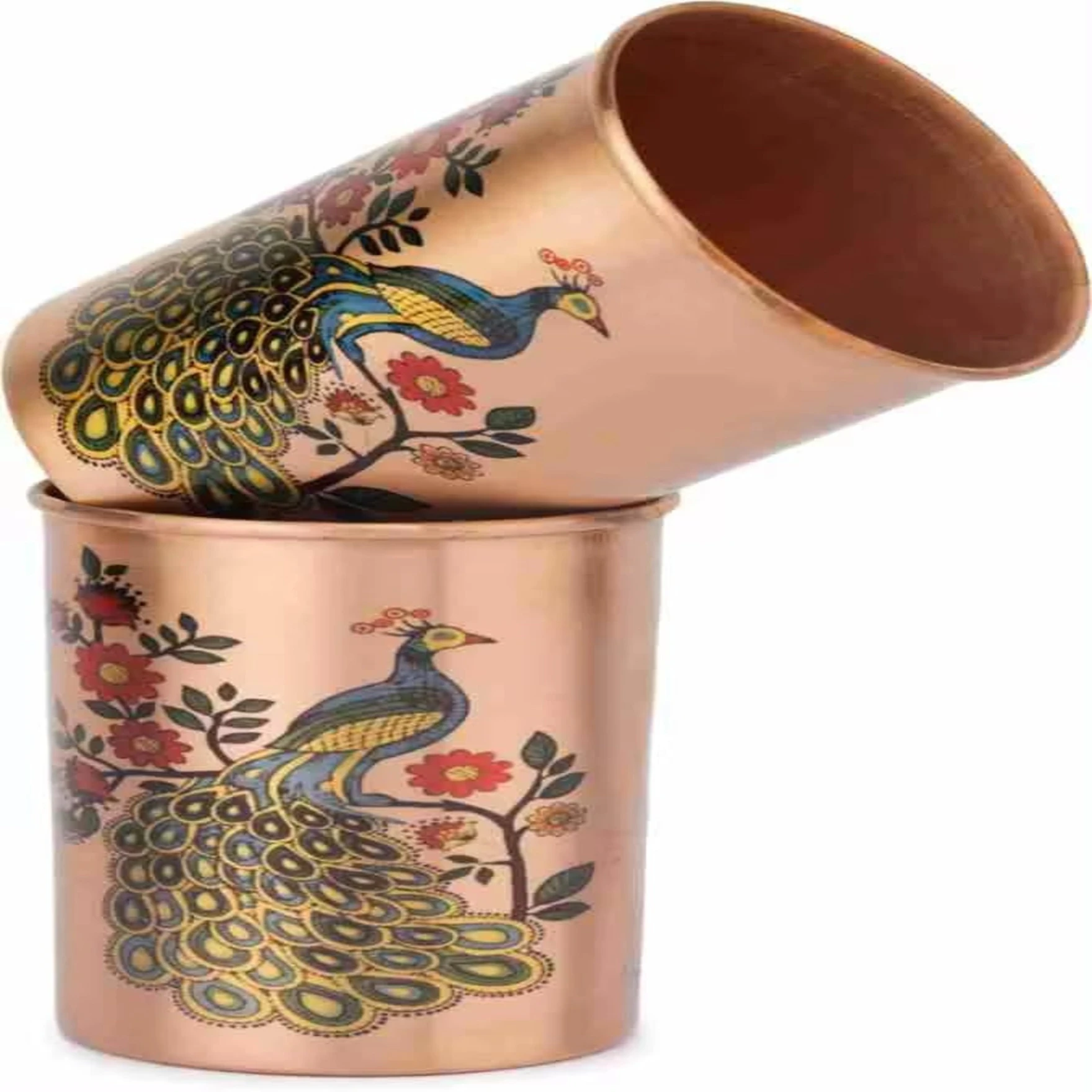 Peacock Design 1 Ltr Leak Proof Pure Copper Water Bottle Set with 2 Glasses-Copper Vessel-An Ayuervedic Water Bottle-Capacity 34 Oz Pure Copper Bottle Peacock Design