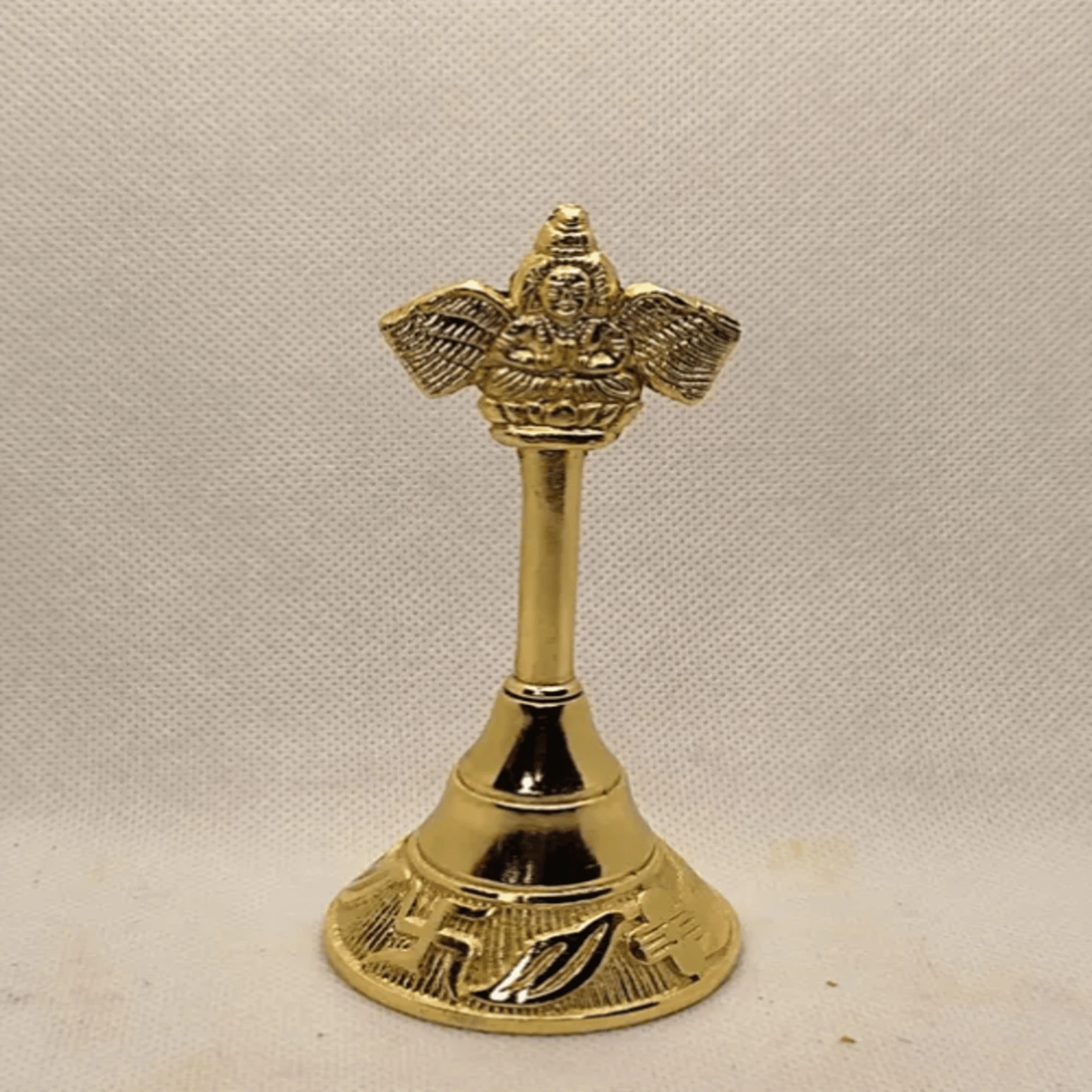 Gold Polish Pooja Bell Garuda Ghanti, Hand Bell (Height- 4 Inch)