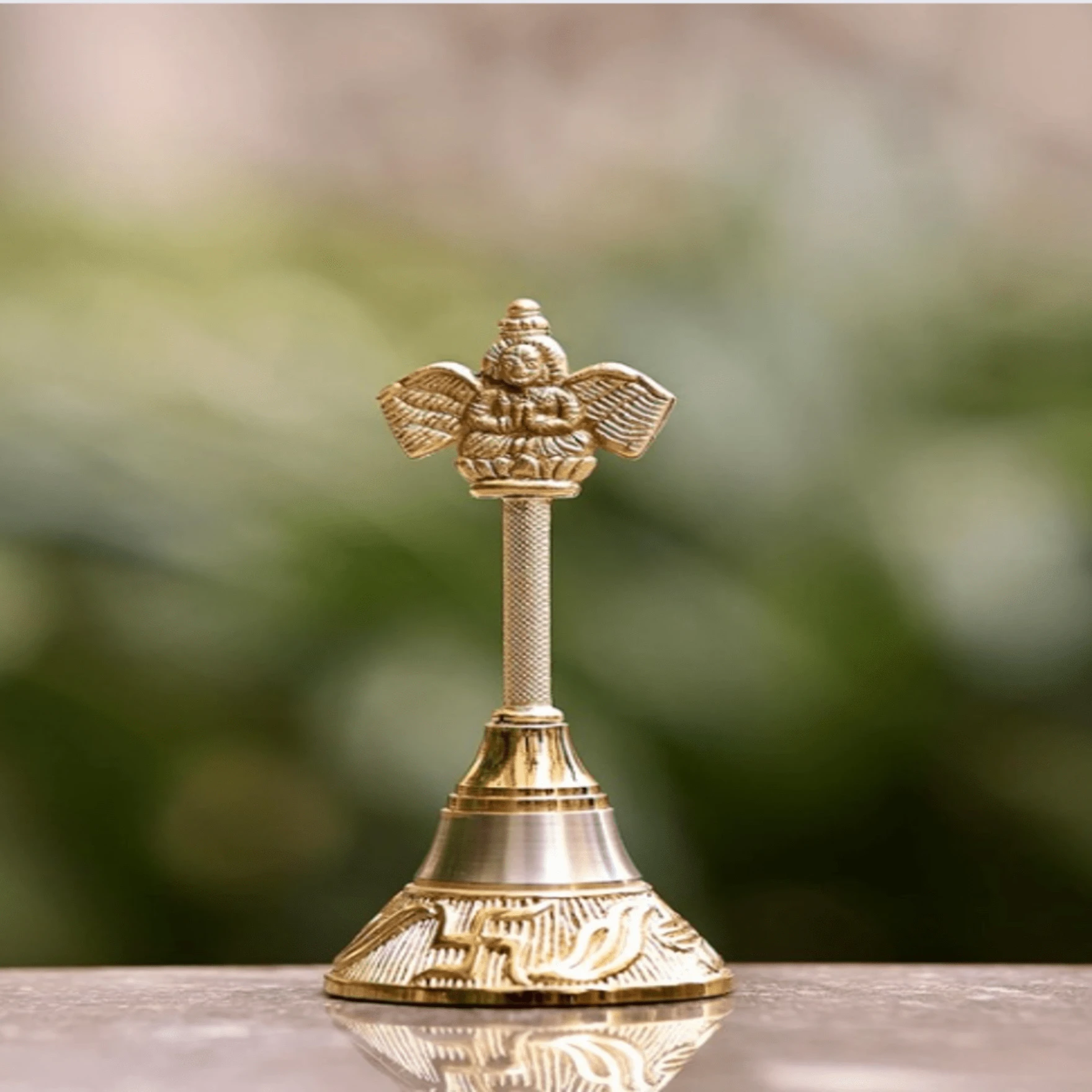 Gold Polish Pooja Bell Garuda Ghanti, Hand Bell (Height- 4 Inch)