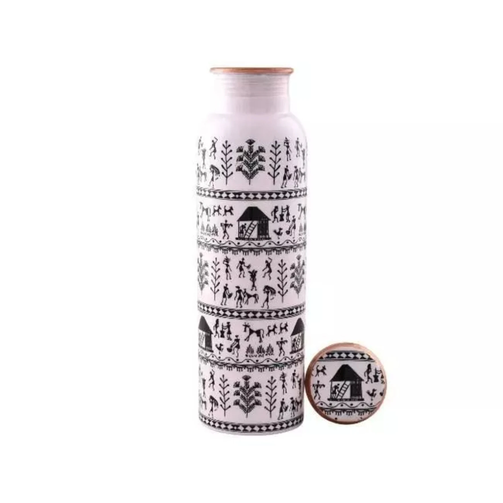 Meenakari Design 1 Ltr Leak Proof Pure Copper Water Bottle-Copper Vessel-An Ayuervedic Water Bottle-Capacity 34 Oz Pure Copper Bottle