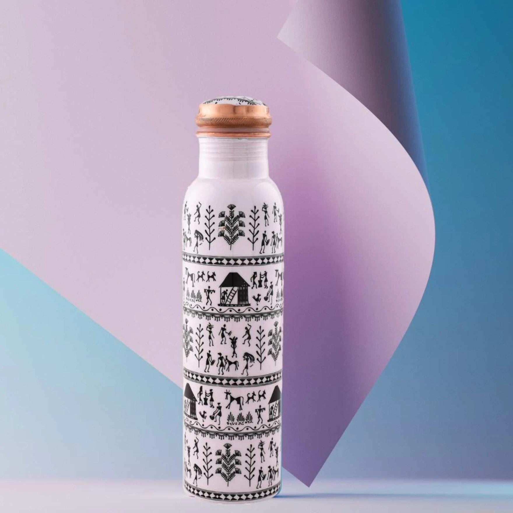 Meenakari Design 1 Ltr Leak Proof Pure Copper Water Bottle-Copper Vessel-An Ayuervedic Water Bottle-Capacity 34 Oz Pure Copper Bottle