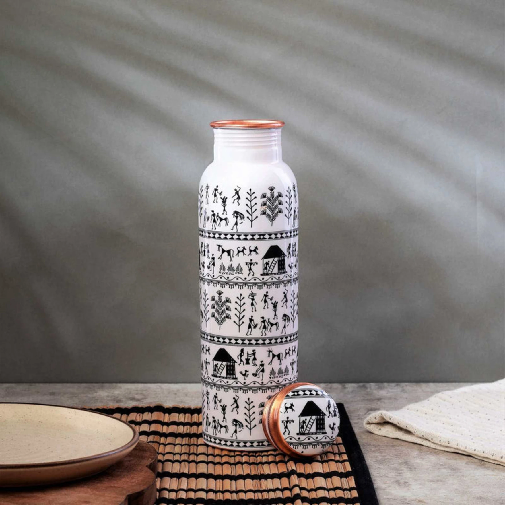 Meenakari Design 1 Ltr Leak Proof Pure Copper Water Bottle-Copper Vessel-An Ayuervedic Water Bottle-Capacity 34 Oz Pure Copper Bottle