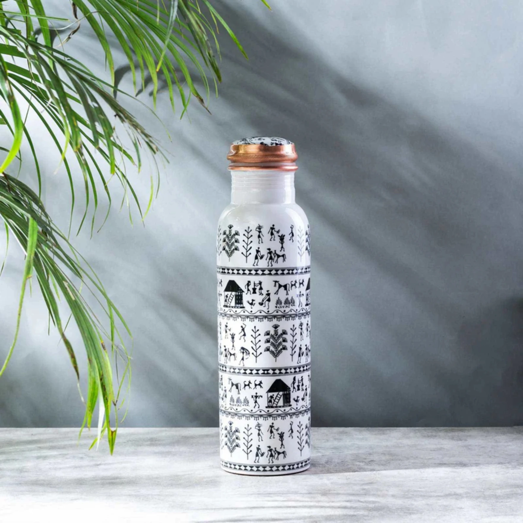 Meenakari Design 1 Ltr Leak Proof Pure Copper Water Bottle-Copper Vessel-An Ayuervedic Water Bottle-Capacity 34 Oz Pure Copper Bottle