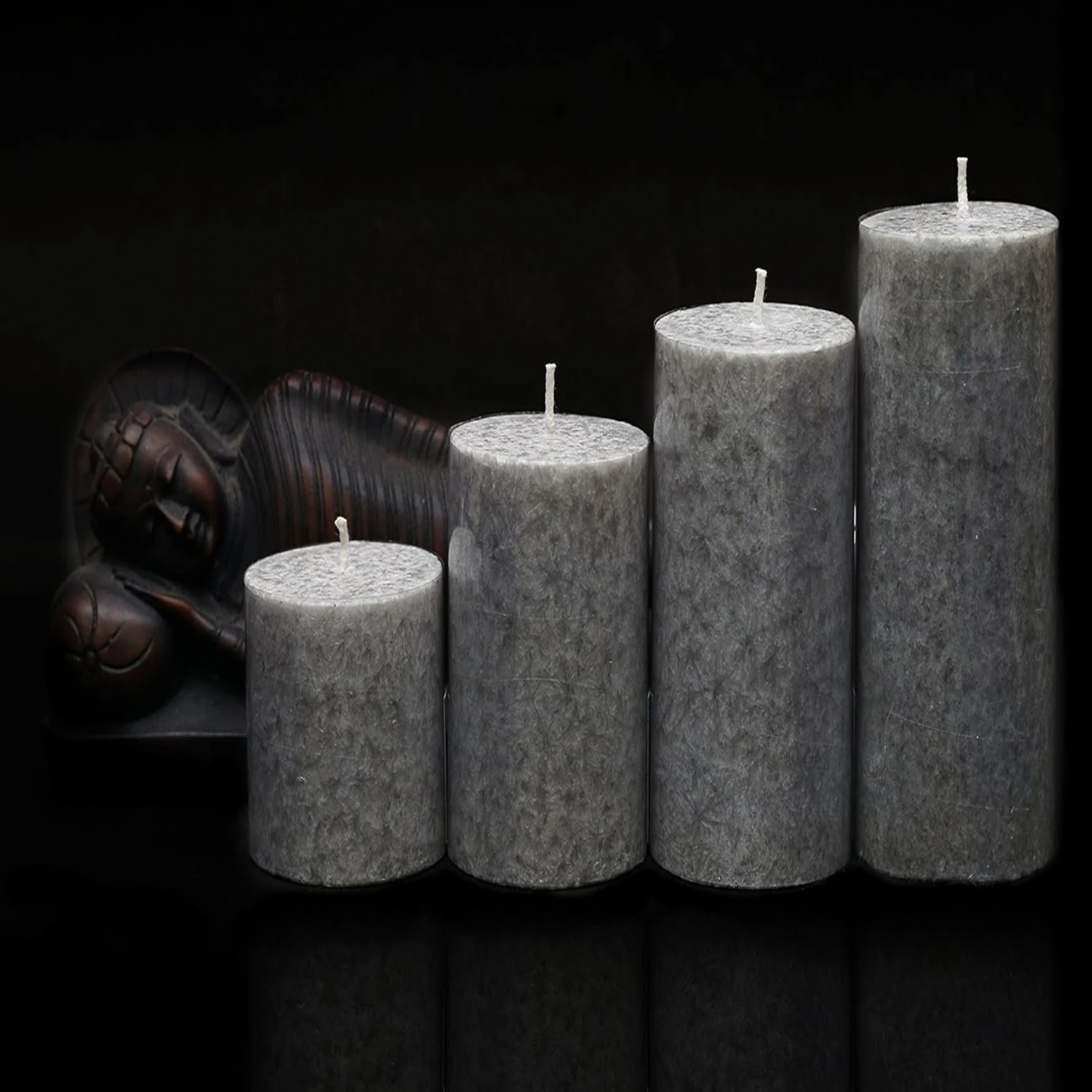 Pure Wax Cinnamon Fragranced (Cinnamon) Pillar Candles, Set of 4 Scented Pillar Candles Color Grey