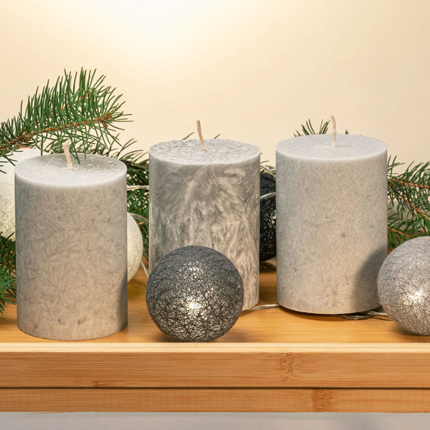 Pure Wax Cinnamon Fragranced (Cinnamon) Pillar Candles, Set of 4 Scented Pillar Candles Color Grey
