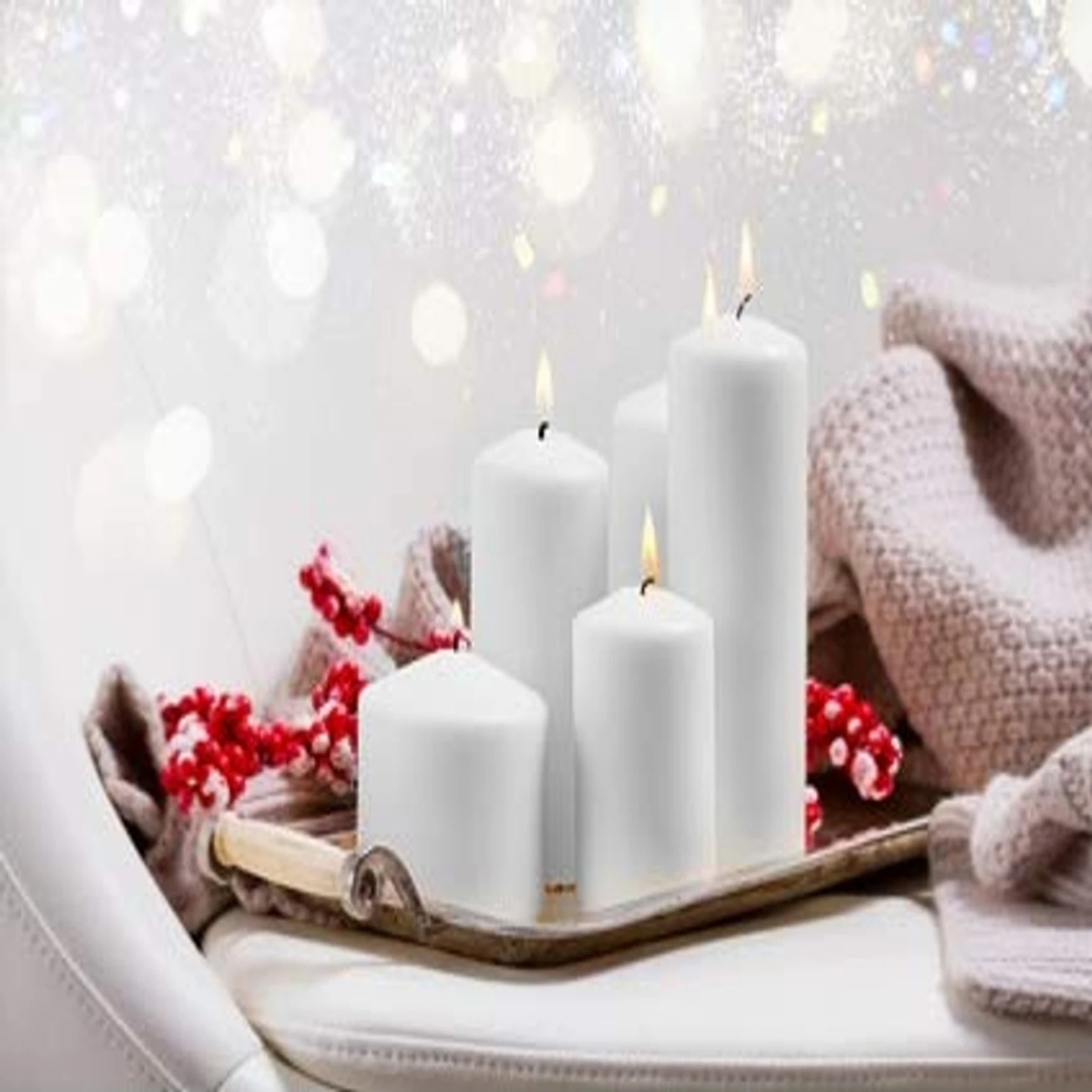 Pure Wax Cinnamon Fragranced (Cinnamon) Pillar Candles, Set of 4 Scented Pillar Candles Color White