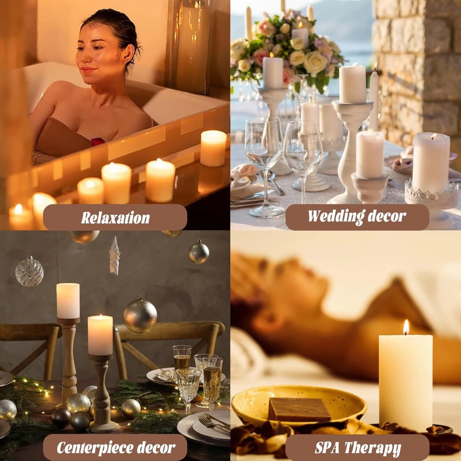 Pure Wax Cinnamon Fragranced (Cinnamon) Pillar Candles, Set of 4 Scented Pillar Candles Color White
