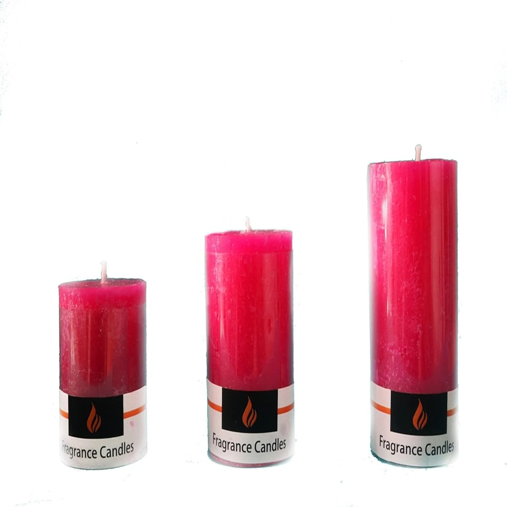Pure Wax Cinnamon Fragranced (Cinnamon) Pillar Candles, Set of 3 Scented Pillar Candles Red