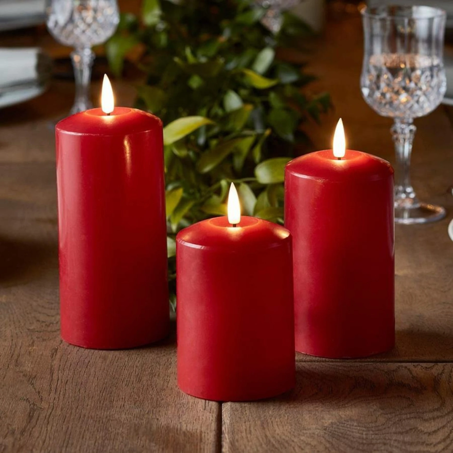 Pure Wax Cinnamon Fragranced (Cinnamon) Pillar Candles, Set of 3 Scented Pillar Candles Red