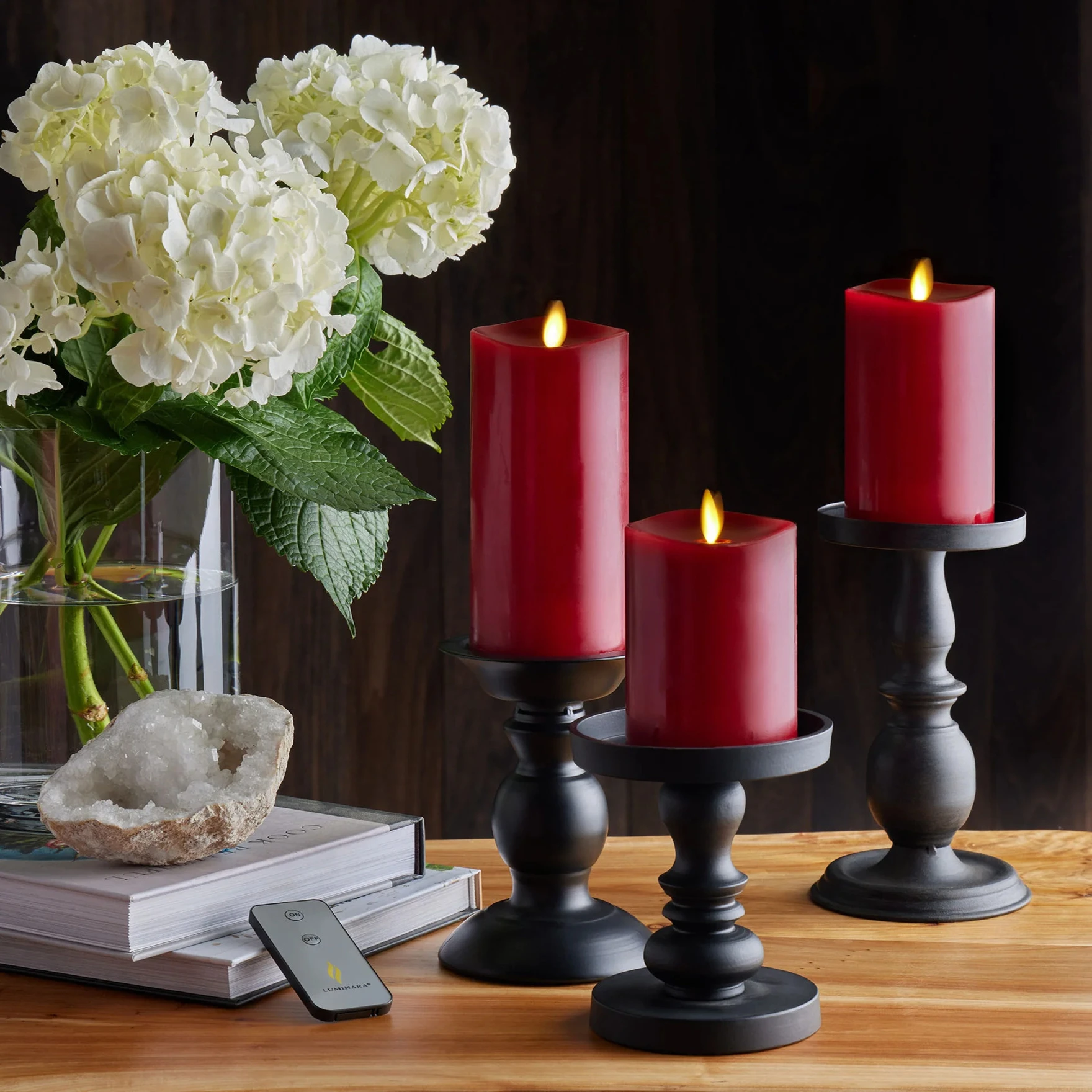 Pure Wax Cinnamon Fragranced (Cinnamon) Pillar Candles, Set of 3 Scented Pillar Candles Red