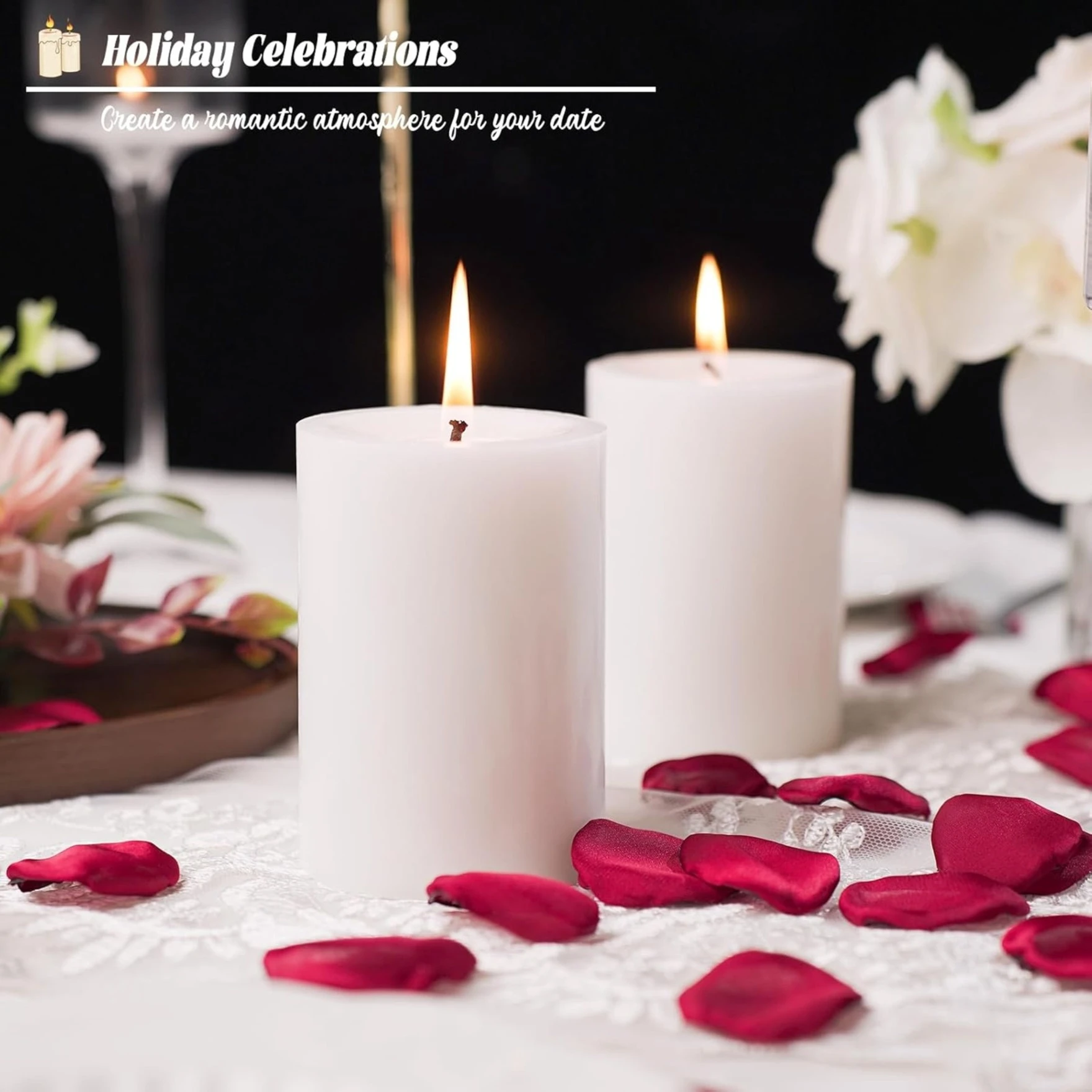 Pure Wax Cinnamon Fragranced (Cinnamon) Pillar Candles, Set of 3 Scented Pillar Candles White