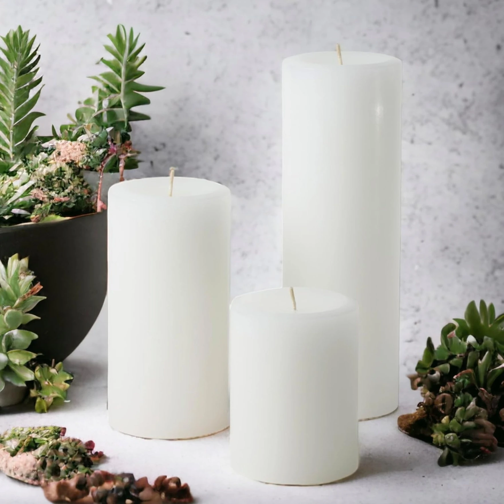 Pure Wax Cinnamon Fragranced (Cinnamon) Pillar Candles, Set of 3 Scented Pillar Candles White