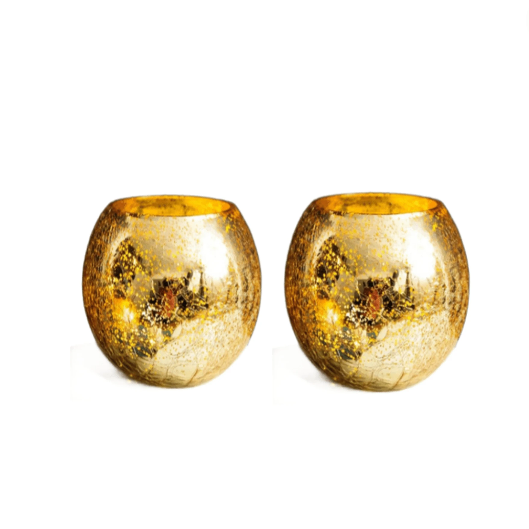 Votive Tealight Candle Holders Mercury Glass  Candle Holder Ice Cracked Glass Bowl Candle Holder for Home Wedding Tables (Gold)