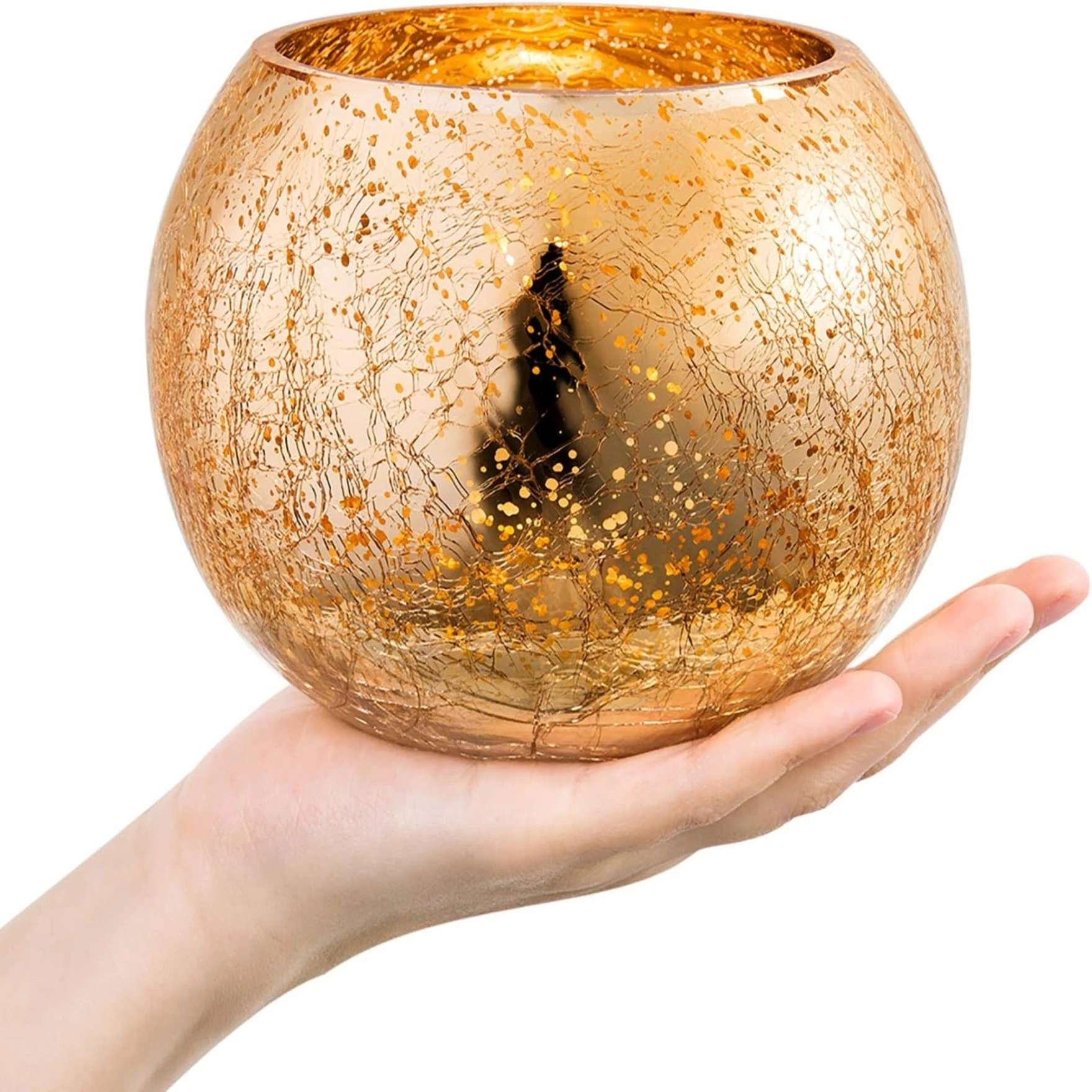 Votive Tealight Candle Holders Mercury Glass  Candle Holder Ice Cracked Glass Bowl Candle Holder for Home Wedding Tables (Gold)