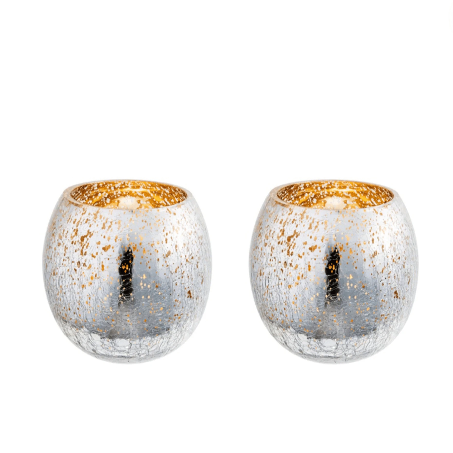 Votive Tealight Candle Holders Mercury Glass  Candle Holder Ice Cracked Glass Bowl Candle Holder for Home Wedding Tables (Silver)