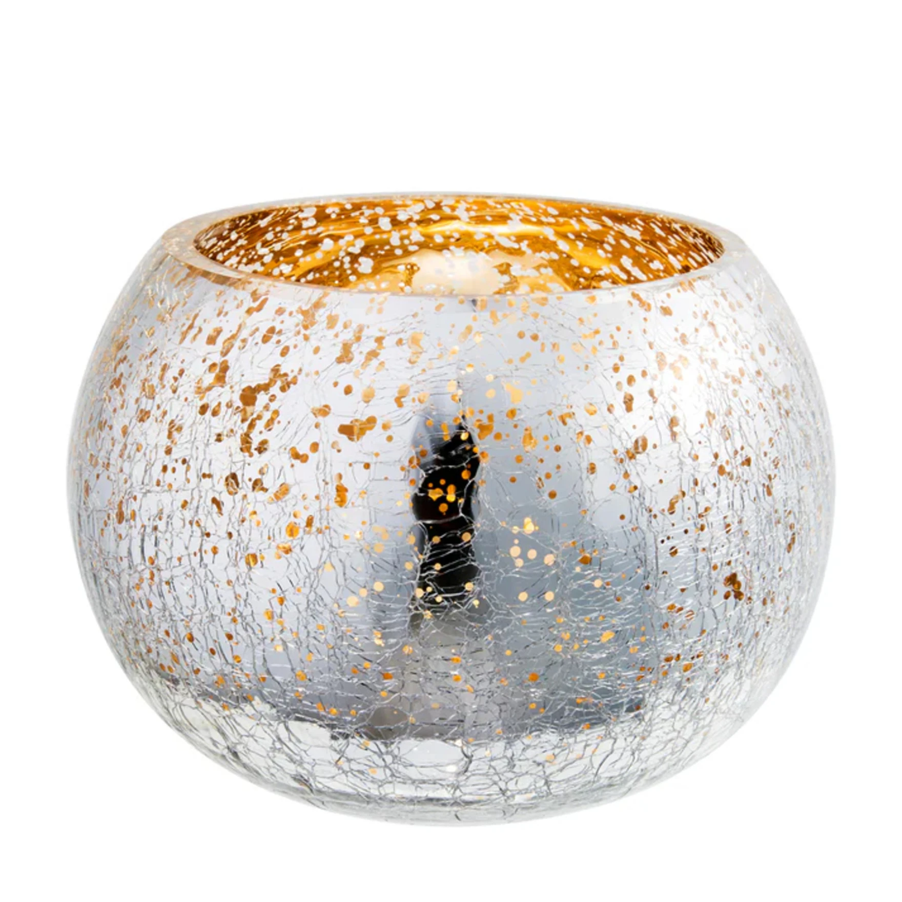Votive Tealight Candle Holders Mercury Glass  Candle Holder Ice Cracked Glass Bowl Candle Holder for Home Wedding Tables (Silver)
