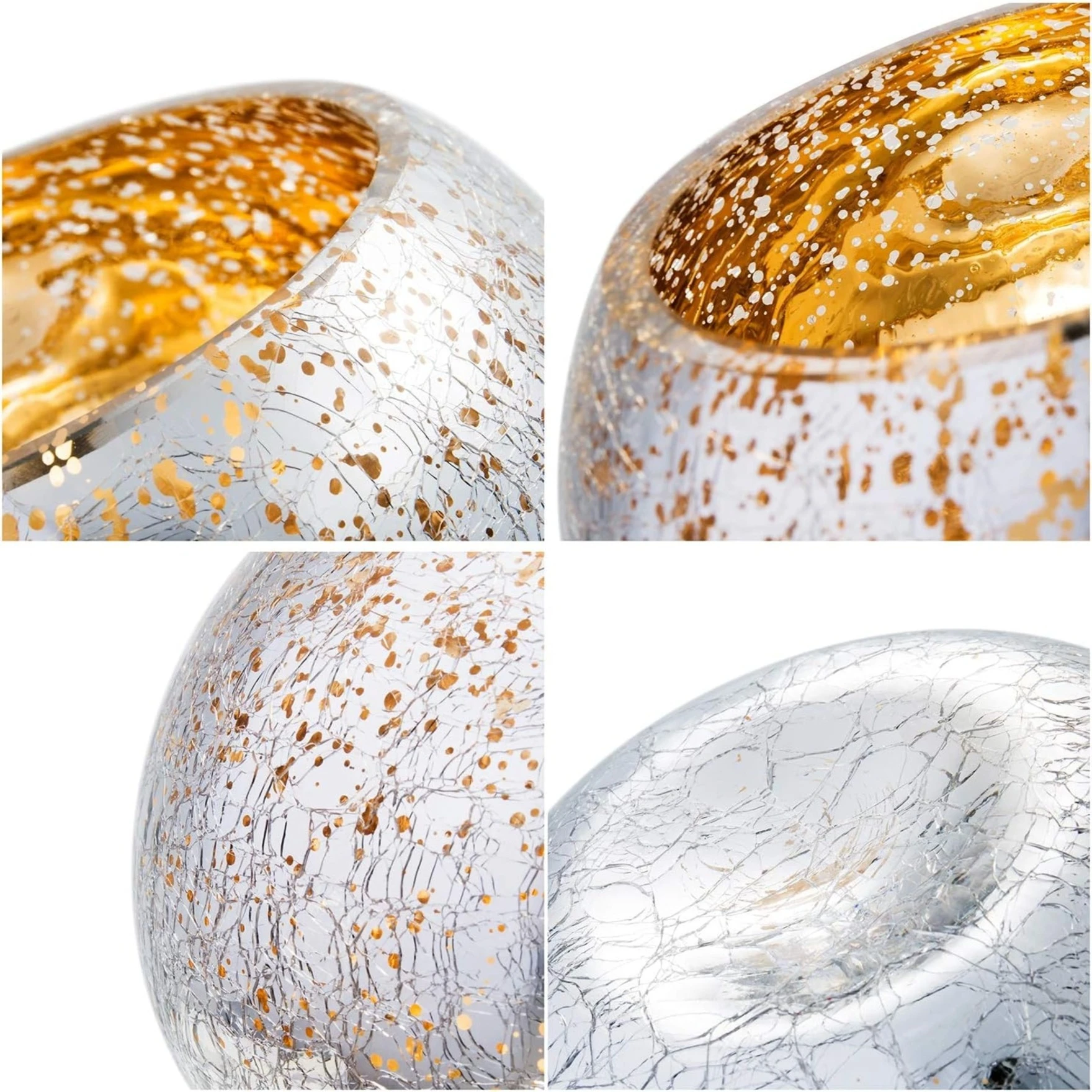 Votive Tealight Candle Holders Mercury Glass  Candle Holder Ice Cracked Glass Bowl Candle Holder for Home Wedding Tables (Silver)