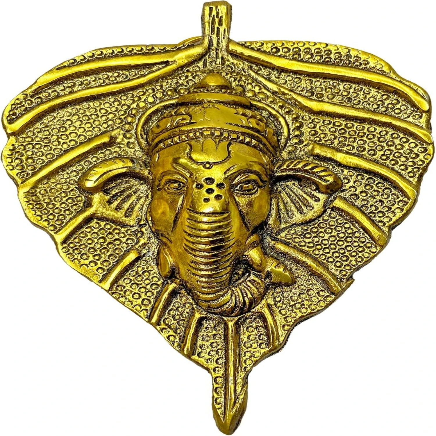 Gold Plated Leaf Ganesh Face Wall Hanging Statue with Antique Finish Wall Decor Diwali Puja Deepawali Decoration at Home Mandir Décor