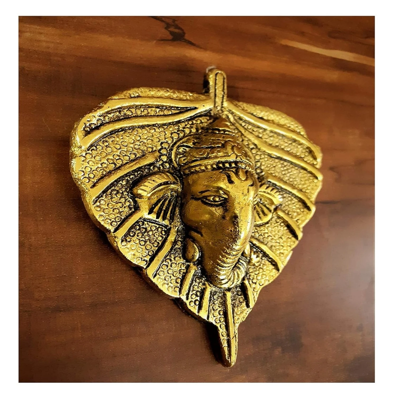 Gold Plated Leaf Ganesh Face Wall Hanging Statue with Antique Finish Wall Decor Diwali Puja Deepawali Decoration at Home Mandir Décor