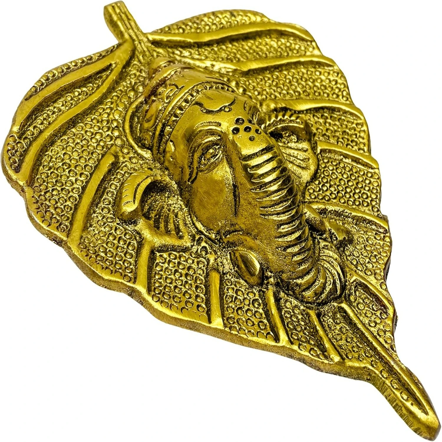 Gold Plated Leaf Ganesh Face Wall Hanging Statue with Antique Finish Wall Decor Diwali Puja Deepawali Decoration at Home Mandir Décor