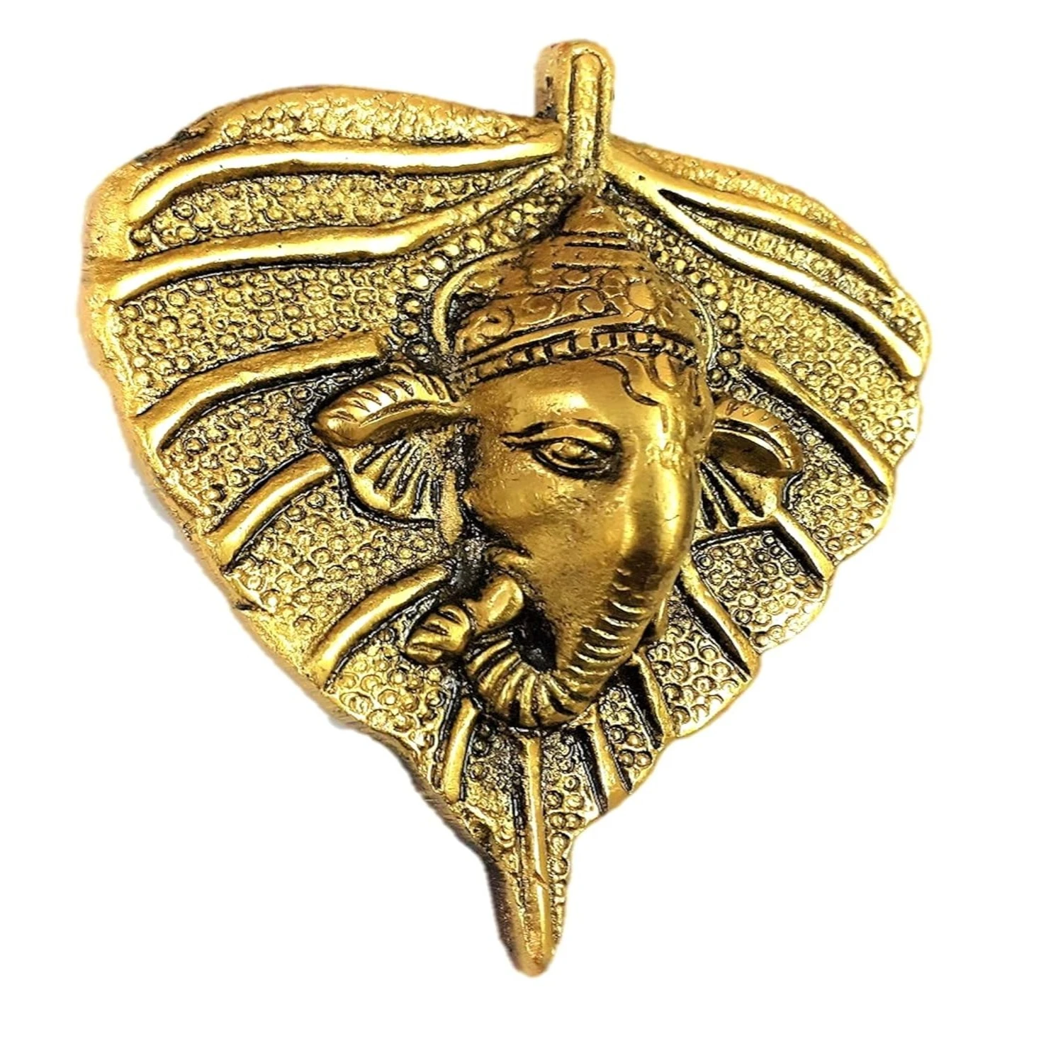Gold Plated Leaf Ganesh Face Wall Hanging Statue with Antique Finish Wall Decor Diwali Puja Deepawali Decoration at Home Mandir Décor