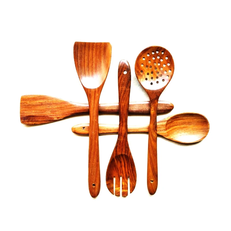 5-Piece Wooden Spatula and Spoon Set with Holder
