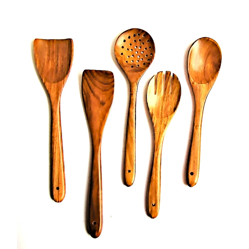 5-Piece Wooden Spatula and Spoon Set with Holder