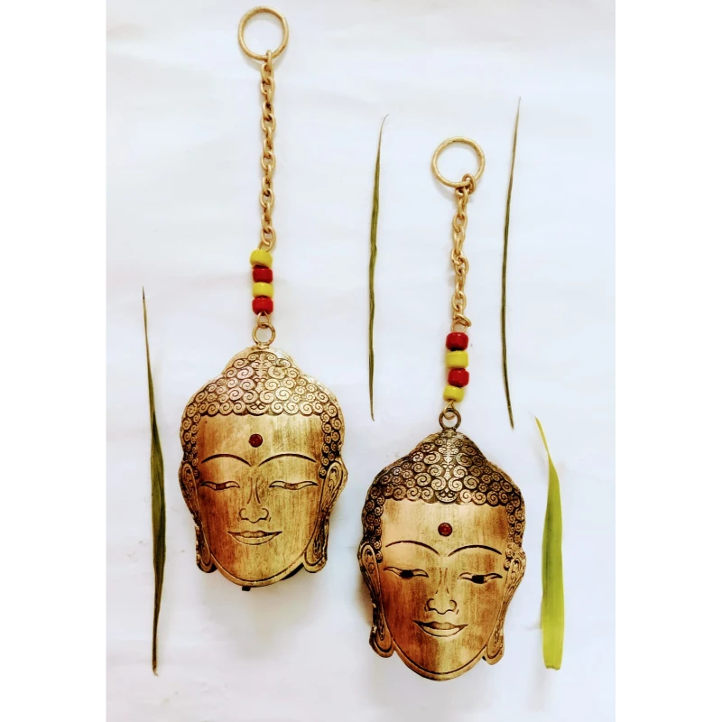 Set of 2 Buddha Face Hanging Bells
