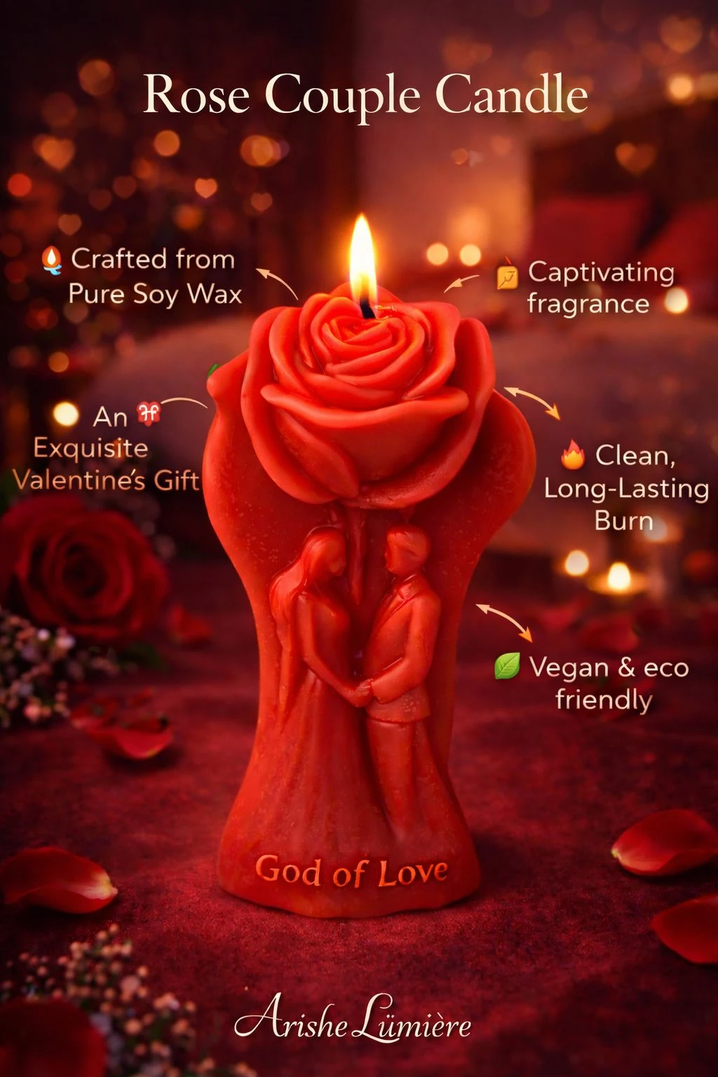 Rose Couple Luxury Scented Candle – Romantic Sculpted Soy Wax Décor Candle