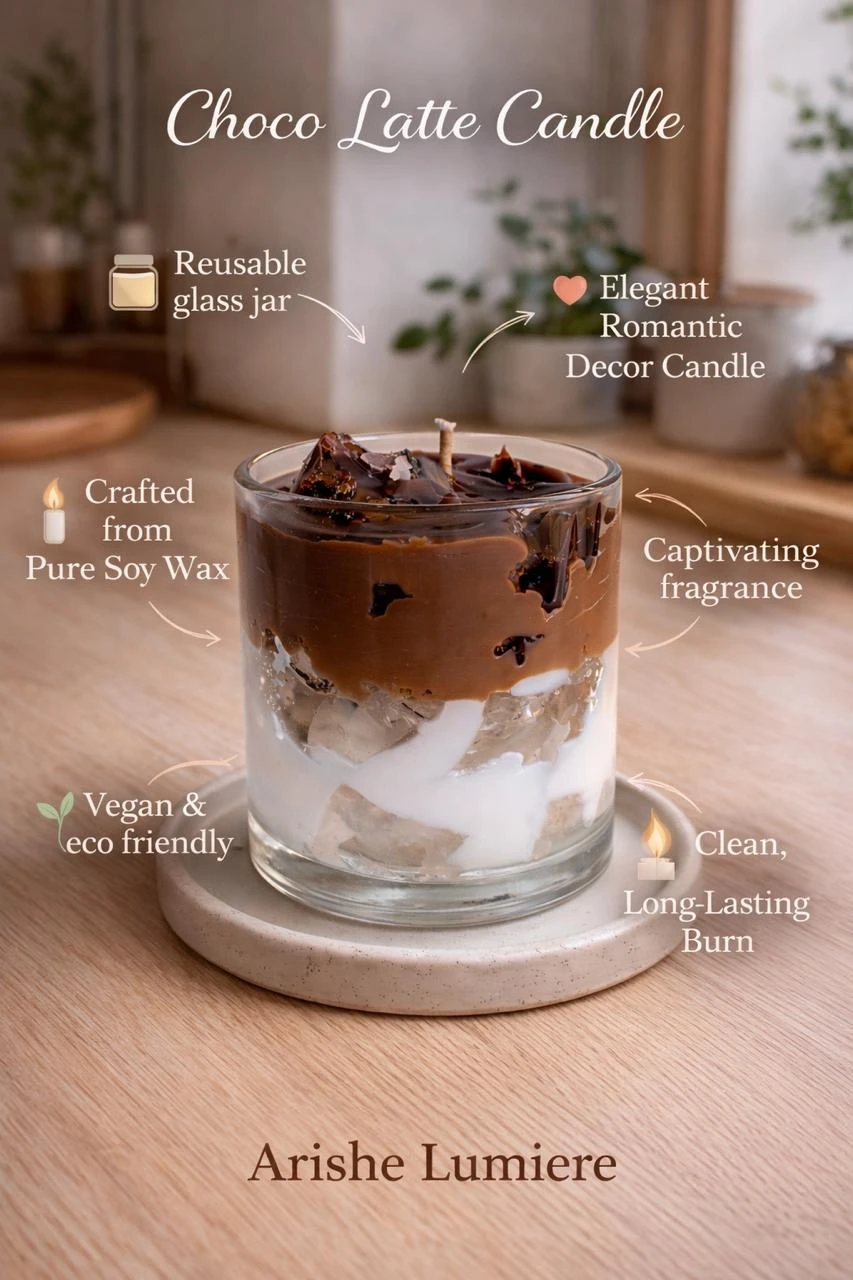 Choco Latte Luxury Scented Candle – Café-Inspired Soy Wax Glass Jar Candle