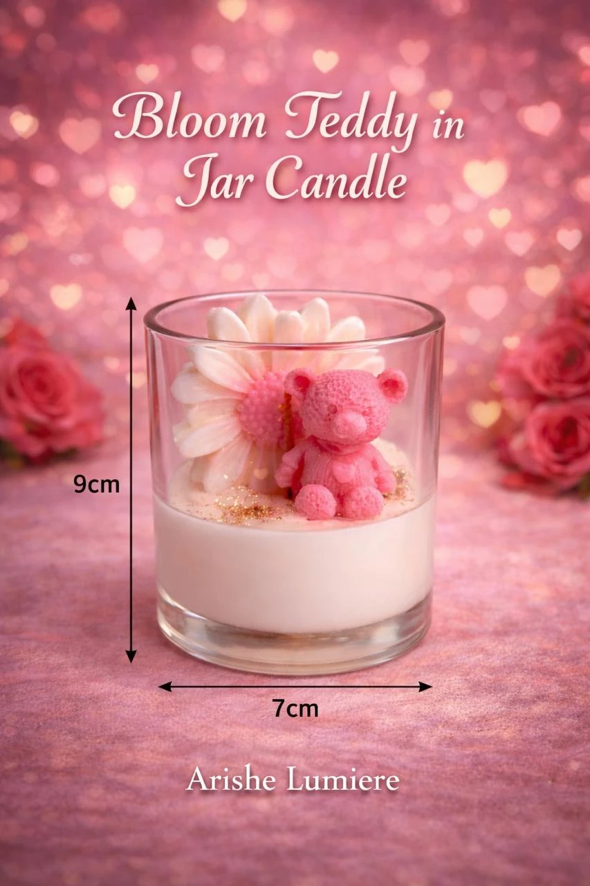 Bloom Teddy in Jar – Luxury Handcrafted Soy Wax Scented Candle with Floral Teddy Design