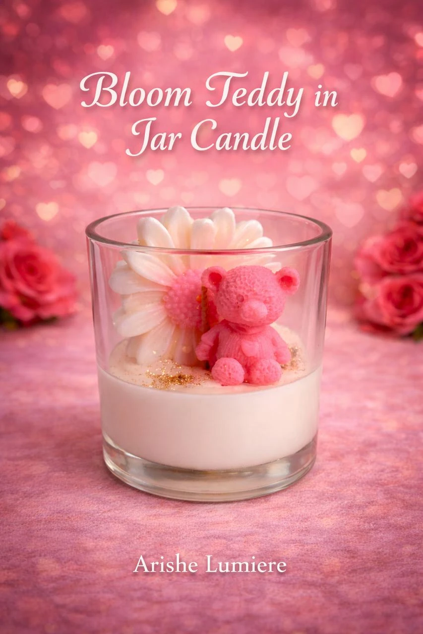 Bloom Teddy in Jar – Luxury Handcrafted Soy Wax Scented Candle with Floral Teddy Design