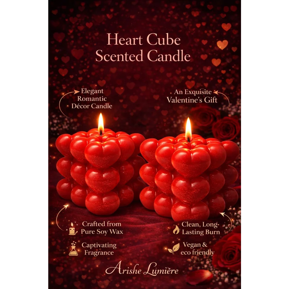 Set of 2 Heart Cube Scented Candles – Handcrafted Romantic Decorative Candles for Home & Gifting
