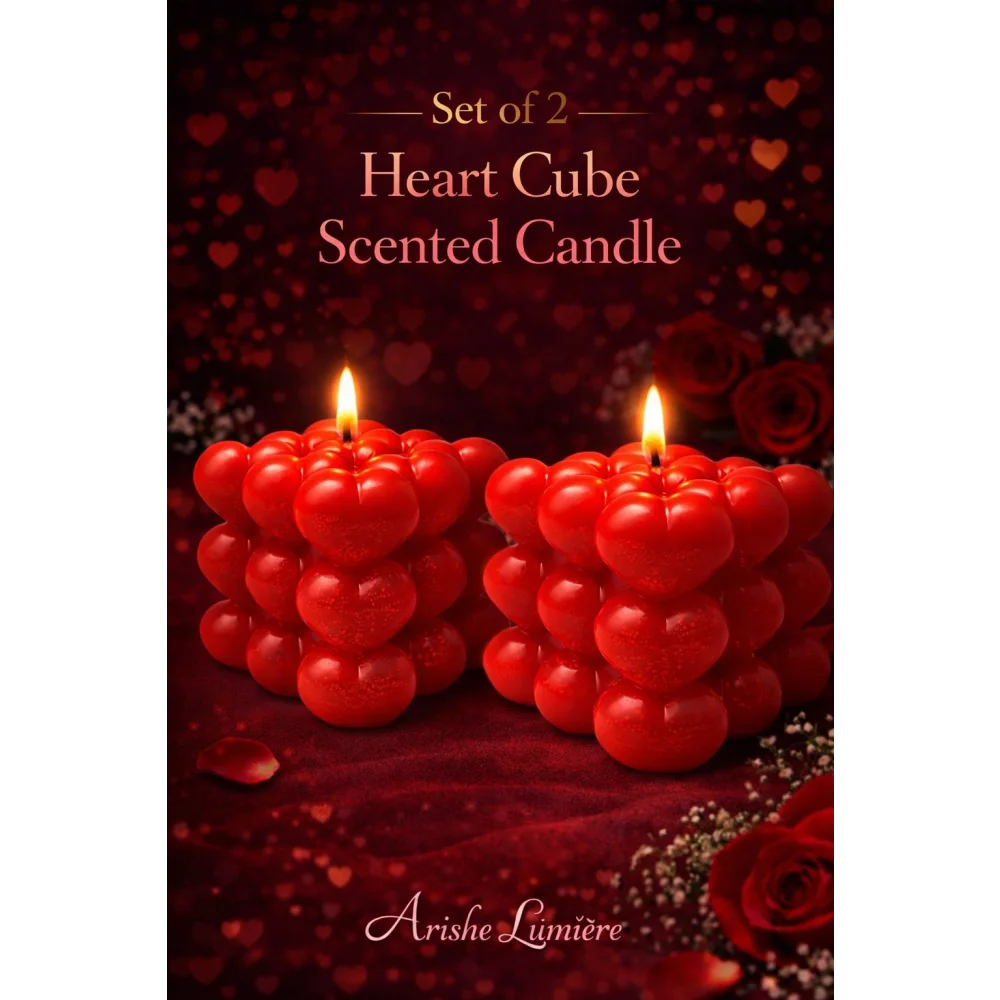 Set of 2 Heart Cube Scented Candles – Handcrafted Romantic Decorative Candles for Home & Gifting