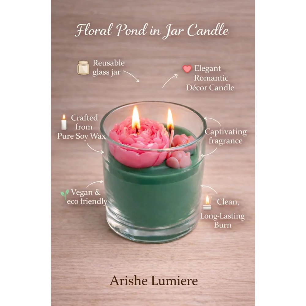 Floral Pond in Jar Candle – Handcrafted Soy Wax Decorative Candle with Botanical Design