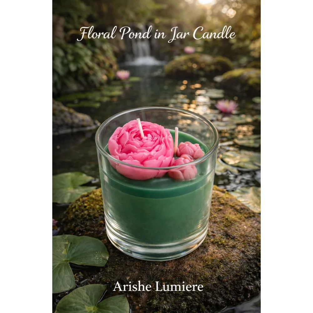 Floral Pond in Jar Candle – Handcrafted Soy Wax Decorative Candle with Botanical Design