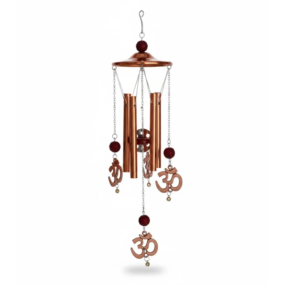 Feng Shui Om Rudraksha Bamboo Wind Chime for Home & Outdoor Décor – Brown (40 × 10 cm, Pack of 1)