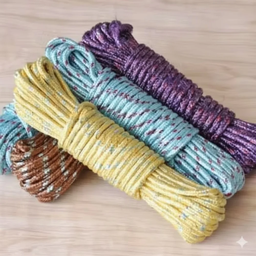 Pack of 3 | 10 Meter Nylon Braided Twisted Rope for Clothes Drying, Hangers & Multi-Purpose Use – Windproof, Anti-Slip, Indoor & Outdoor (Multi-Color)