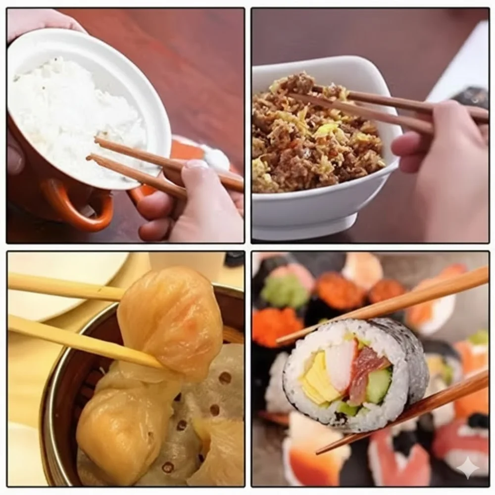 NSCC Set of 5 Pairs Designer Natural Round Bamboo Reusable Chopsticks