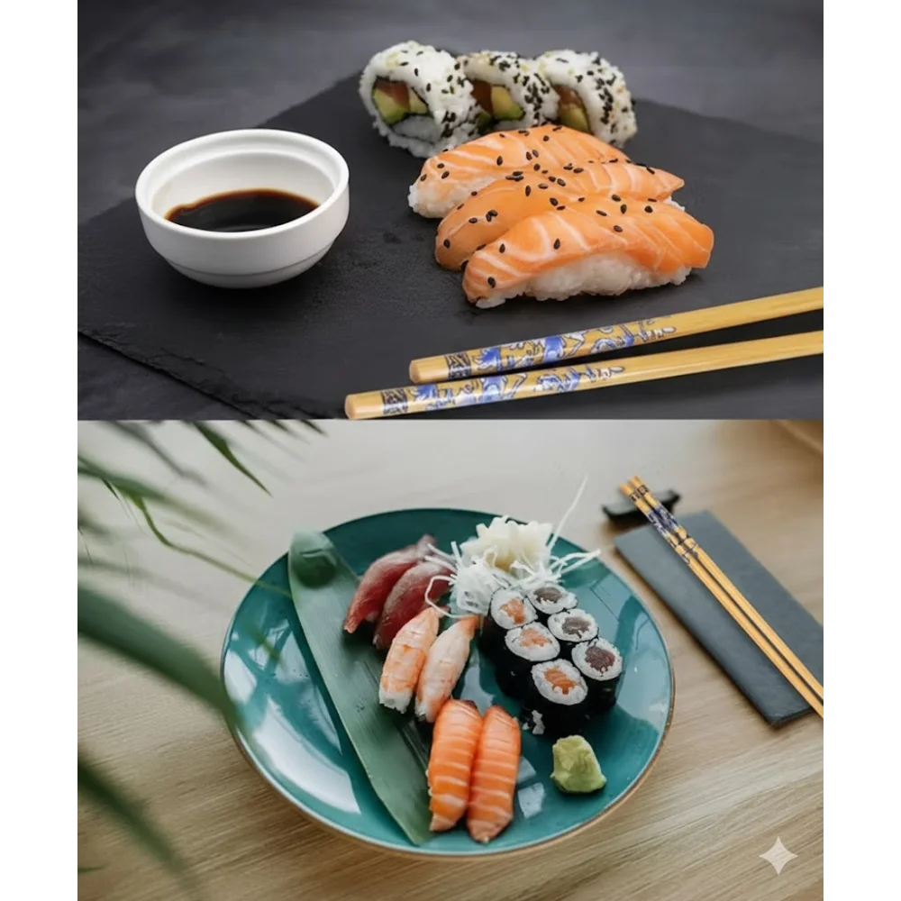 Set of 5 Pairs Designer Natural Round Bamboo Reusable Chopsticks – 9.5 Inch