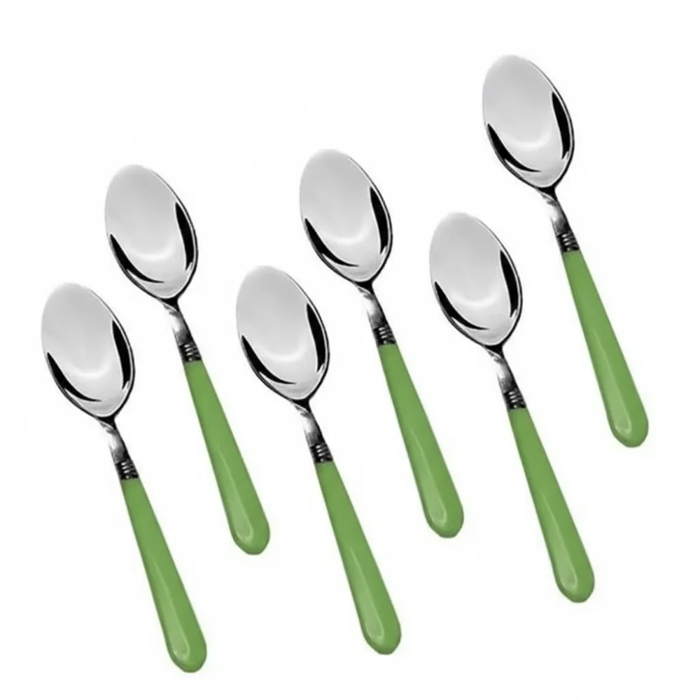 6 Pcs Best Quality Half Steel Half Plastic Spoons – Durable & Heat-Resistant Kitchen Spoons