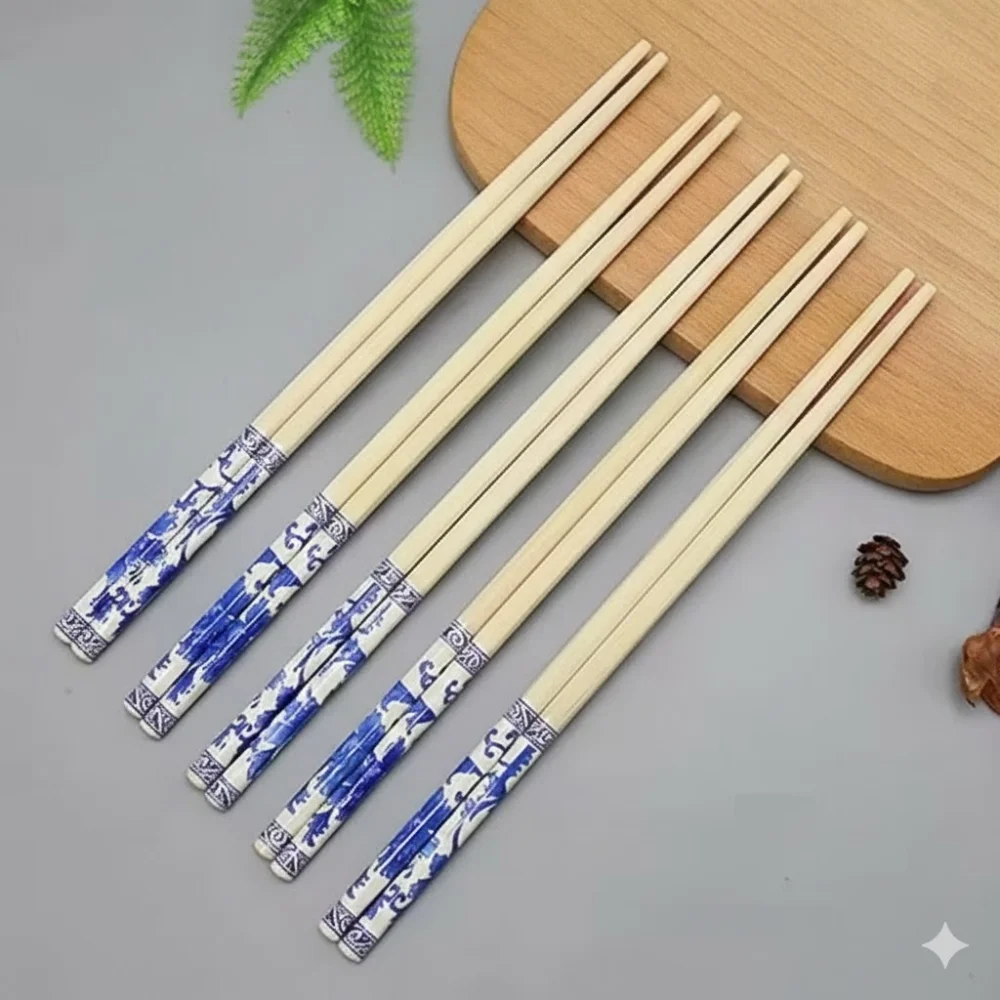 NSCC Premium Wooden Chopsticks – Set of 5 Pairs | Lightweight, Heat-Resistant & Durable