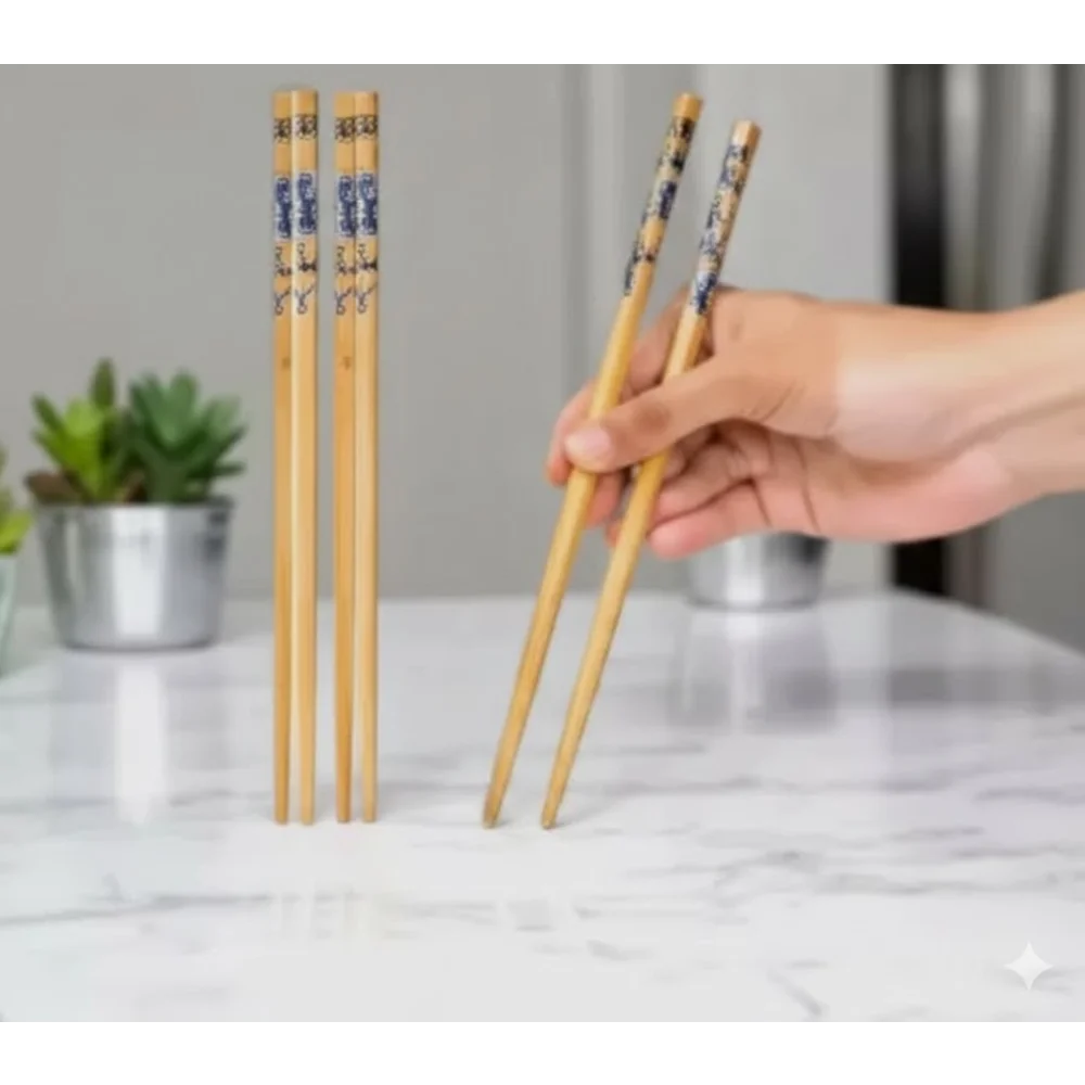 Set of 2 Pairs Reusable Wooden Bamboo Chopsticks – Eco-Friendly & Lightweight Dining Chopsticks