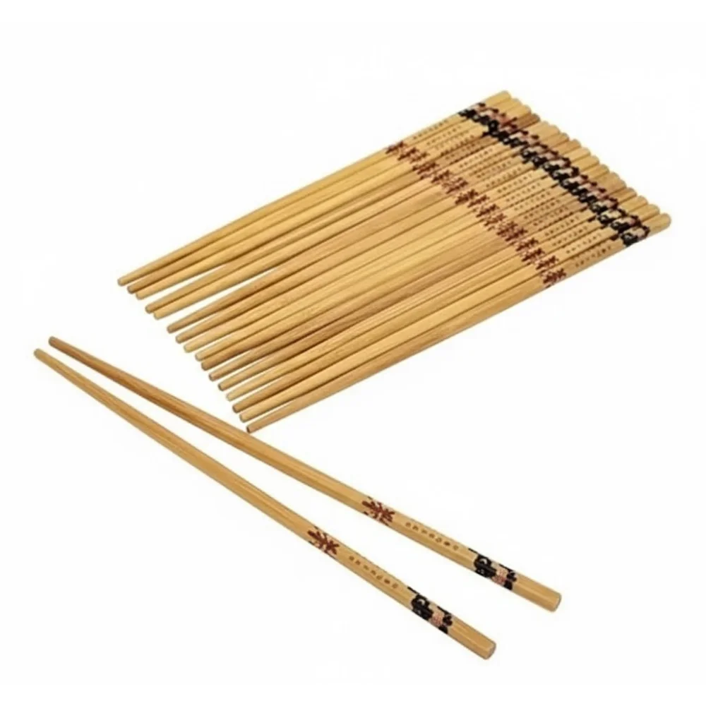 Set of 10 Pairs Designer Natural Round Bamboo Reusable Chopsticks – 23 cm
