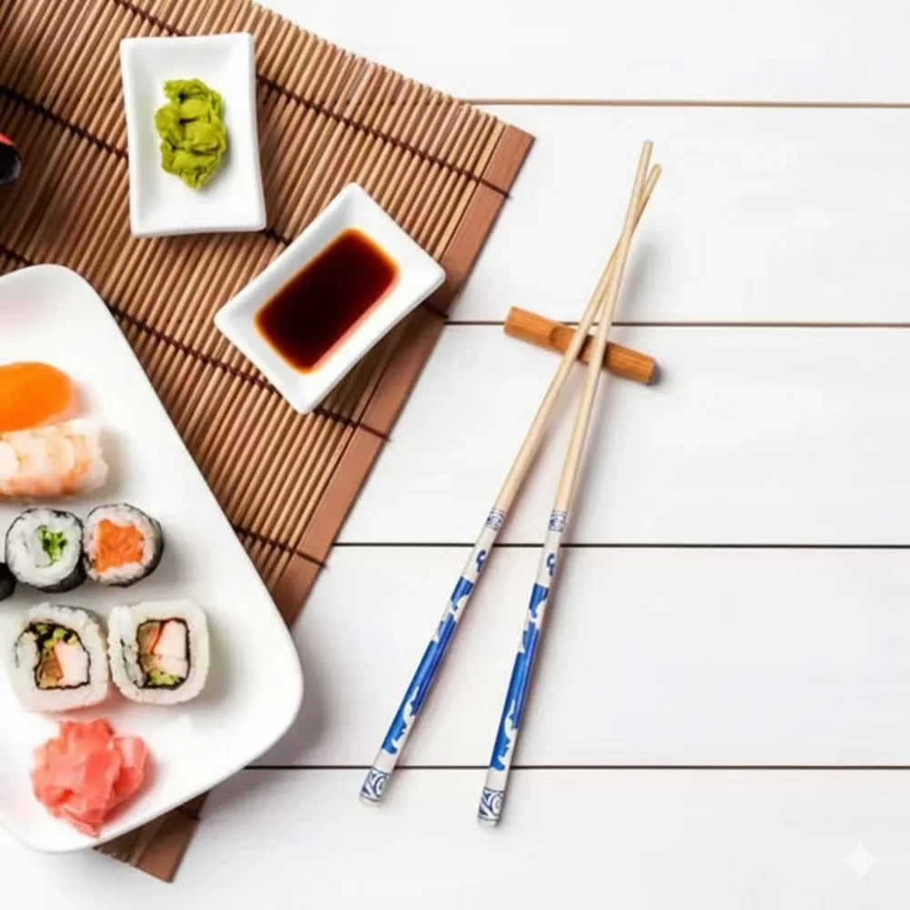 5 Pairs Bamboo Chopsticks – Designer Mixed Pattern Reusable Chopsticks Set