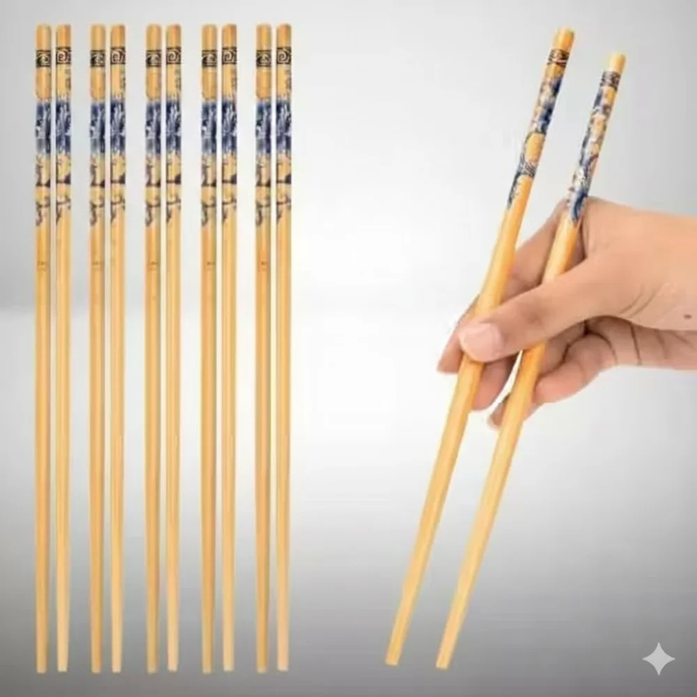 5 Pairs Bamboo Chopsticks – Designer Mixed Pattern Reusable Chopsticks Set