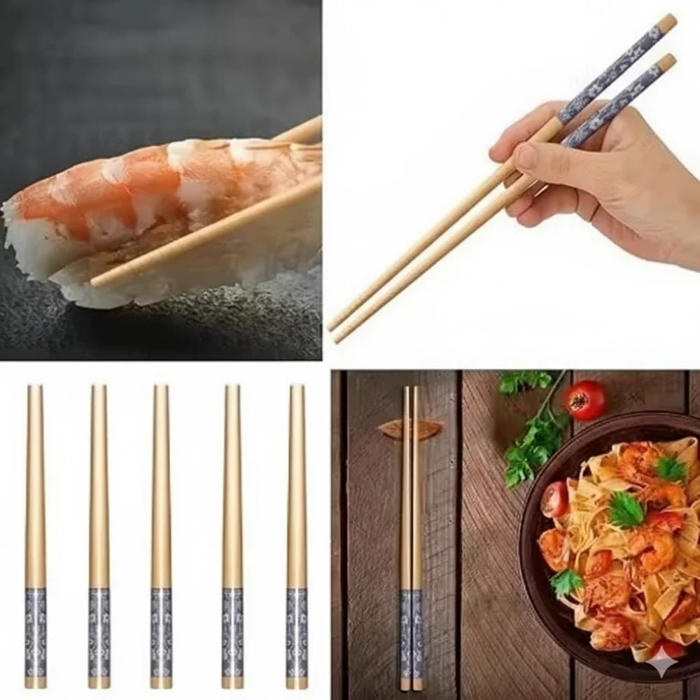 5 Pairs Bamboo Chopsticks Set – Non-Slip, Dishwasher-Safe Korean Style Reusable Chopsticks | Eco-Friendly & Lightweight | Perfect for Sushi, Noodles & Asian Meals