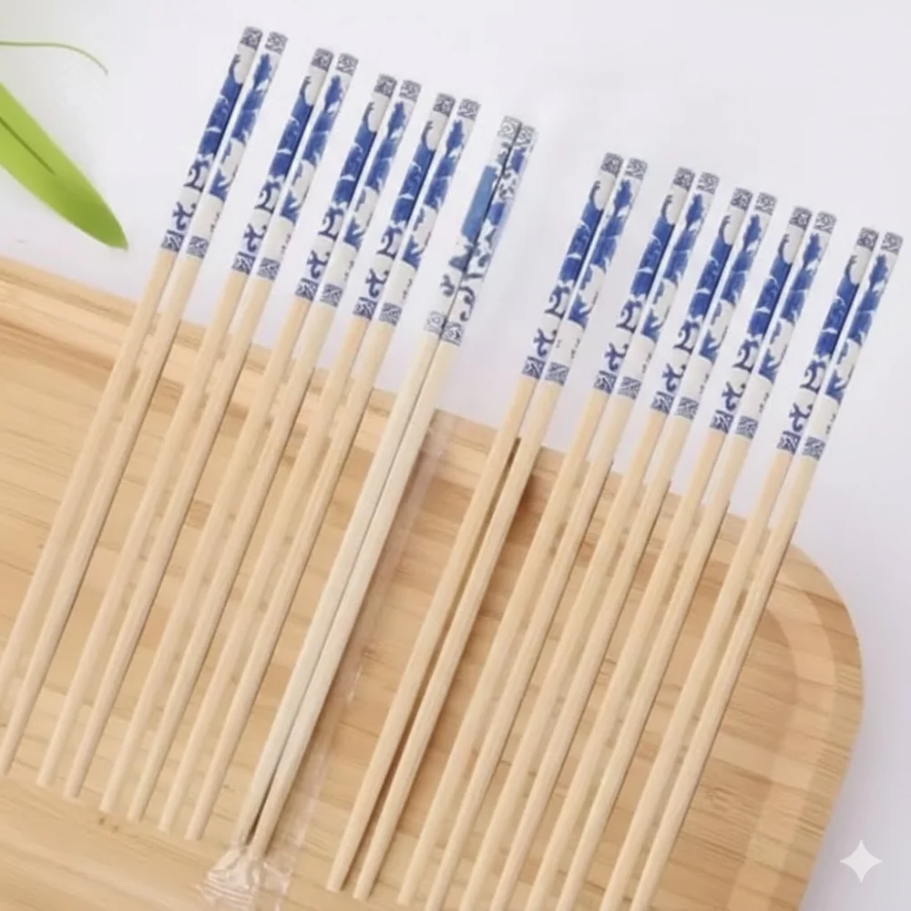 Set of 10 Pairs Bamboo Reusable Chopsticks – 100% Natural Bamboo Round Chopsticks
