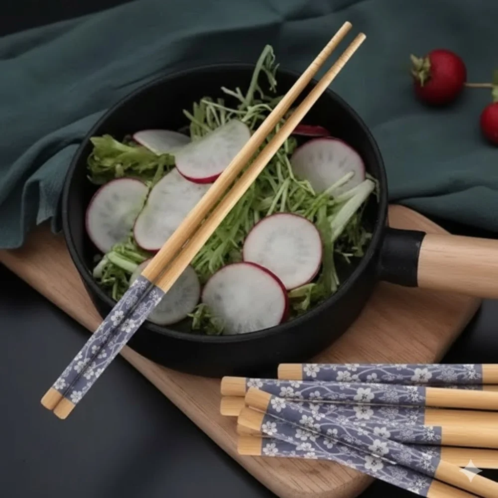 5 Pairs Natural Bamboo Reusable Chopsticks for Sushi, Noodles & Fried Rice