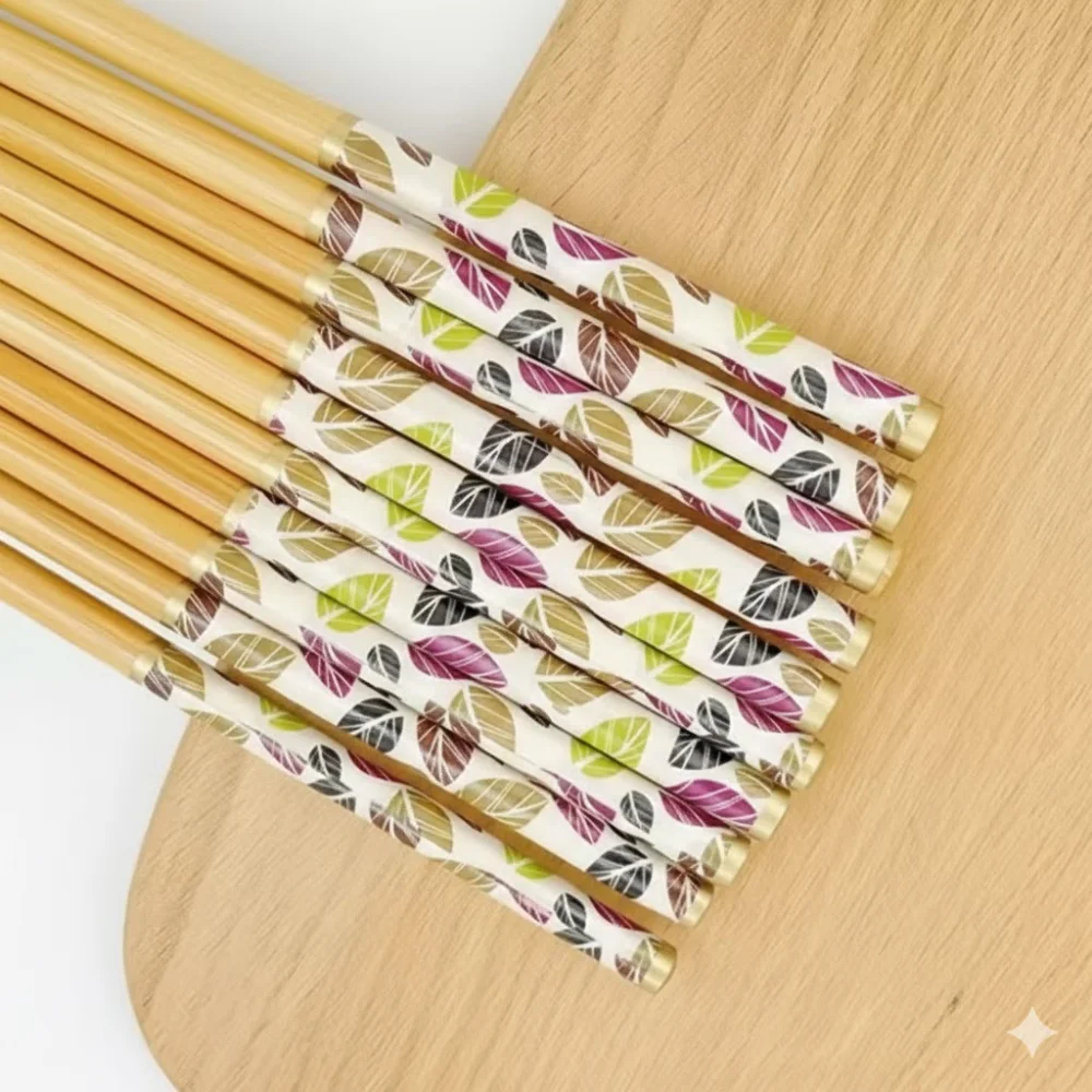 Set of 10 Pairs Wooden Chopsticks – Chinese & Japanese Style Bamboo Sushi Chopsticks | Multicolor Multiprint | Reusable for Home & Restaurant Use
